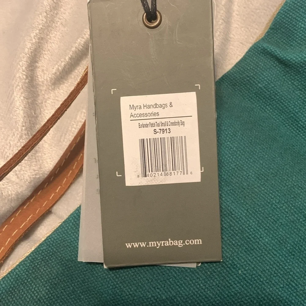 MYRA BAGS Burlander Patch Teal Small Crossbody Bag canvas leather stitch anchor